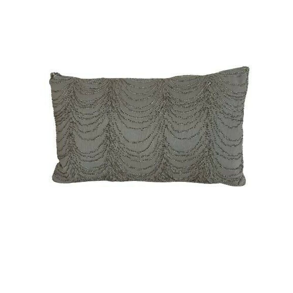 Jennifer Lopez Decorative Pillow Gray 100% Olefin Rectangle Beaded Filled 12x20"